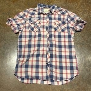 Scotch & Soda Blue & Pink Plaid Short Sleeve Button Down Shirt Size L